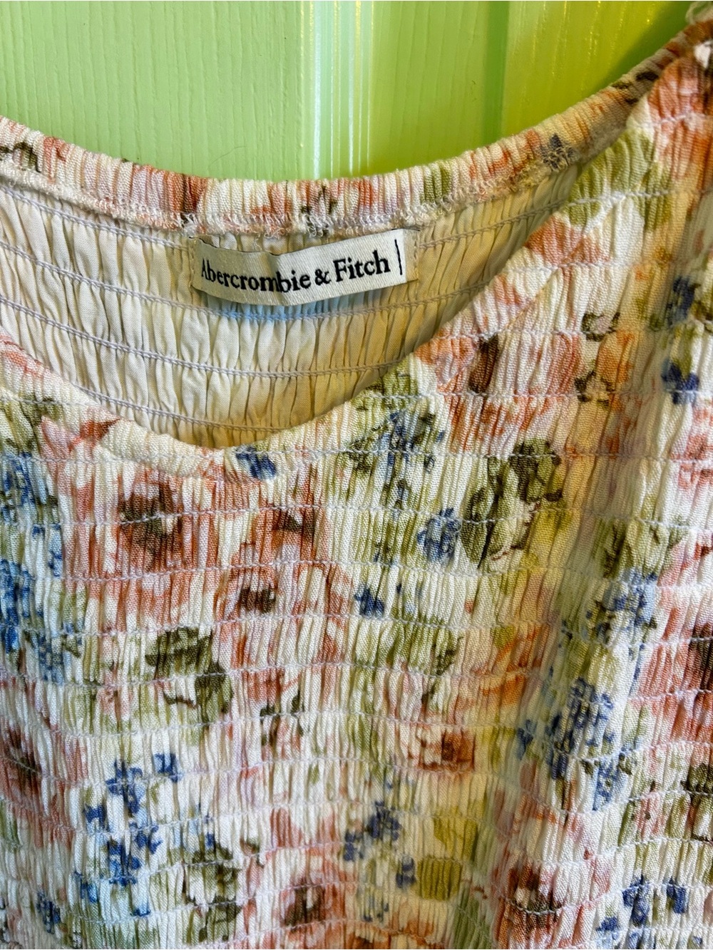 Abercrombie & Fitch Cream Floral Smocked Midi Dress with Pink and Blue Accents - Picture 2 of 5